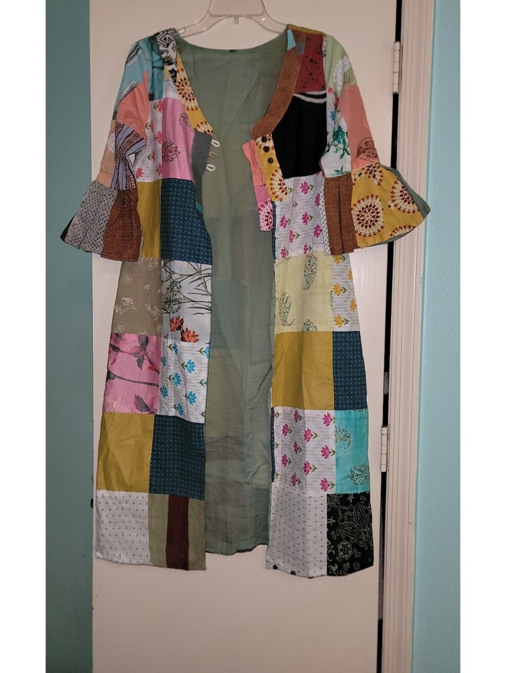 Handmade Women’s S Patchwork Boho Duster Jacket S Bell Sleeve Mixed Print